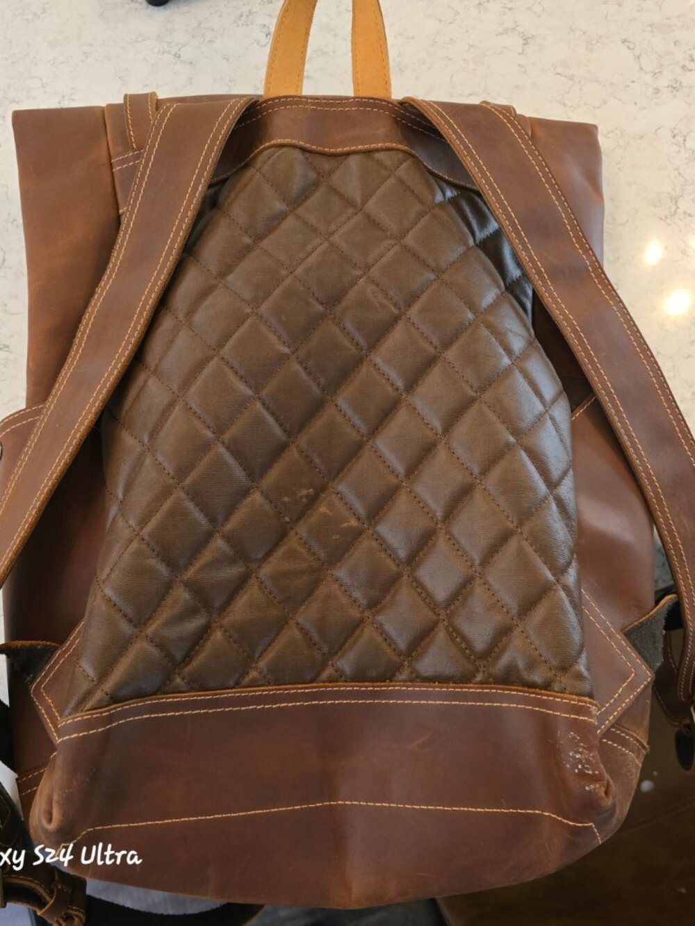 Brown Leather Backpack with Quilted Back - Picture 6 of 8